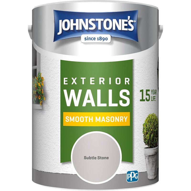 Johnstone’s – Exterior Smooth Masonry Paint – Subtle Stone – Up to 15 Years Protection – Weather & Dirt Resistant – 60m² Coverage Per Tin - Dry in 1-2 Hours – 5 L