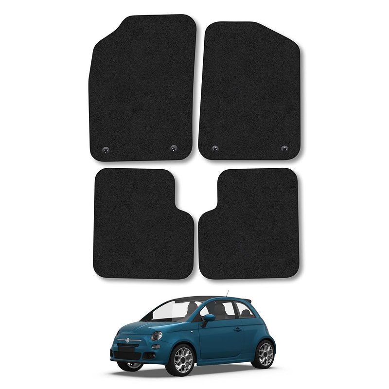 Fiat 500 (2013+) Car Mats Accessories Tailored Fit Carpet Floor Mats Non Slip Black Trim Full Coverage Compatible Accessory Front Rear Set Anti Slip Granulated Backing Hand-Finished Clips