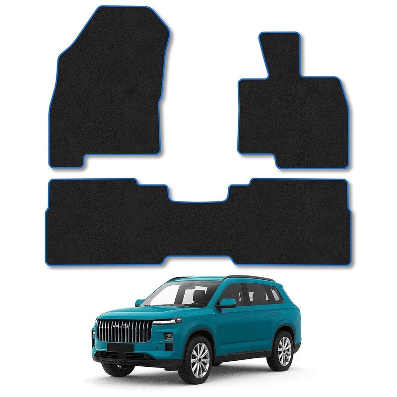 Jaecoo 7 [Plug-In-Hybrid Models] (2024+) Car Mats Accessories Tailored Fit Carpet Floor Mats Non Slip Blue Trim Full Coverage Compatible Accessory Front Rear Set Granulated Backing Hand-Finished