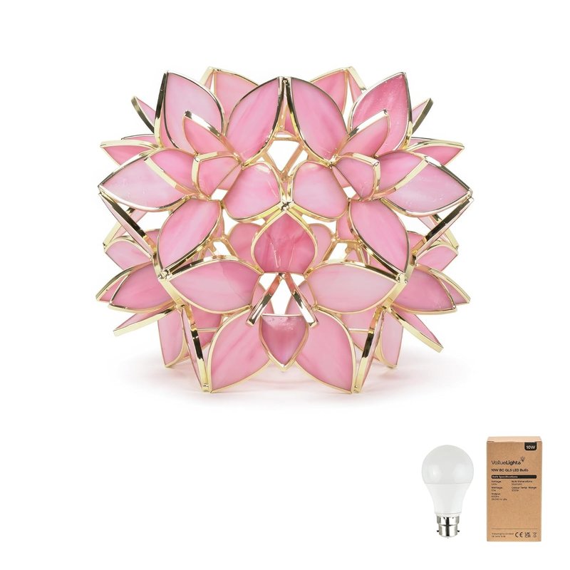 ValueLights | Pink Easy Fit Glass Flower Pendant Ceiling/Table Lampshade | Lamp Shades, Home Décor & Improvement Essential | Includes Bulb [3000K Warm White] | 21cm Shade Width