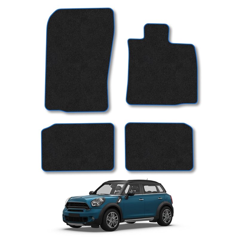 Mini Countryman (2010-2016) [R60] Car Mats Accessories Tailored Fit Carpet Floor Mats Non Slip Blue Trim Full Coverage Compatible Accessory Granulated Backing Front Rear Set Anti Slip Hand-Finished