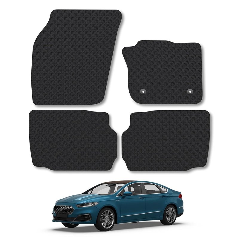 Ford Mondeo (2014-2022) Rubber Car Mats Accessories Tailored Fit Compatible Accessory Waterproof Protection Non-Slip Floor Mats Full Coverage Durable Front Rear Set Coverage with Clips