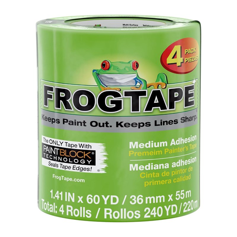 Frog Tape Multi-Surface Masking Tape for Painting 36mm x 55m, Decorators Tape, Painters Masking Tape for Indoor Painting & Decorating - Pack of 4