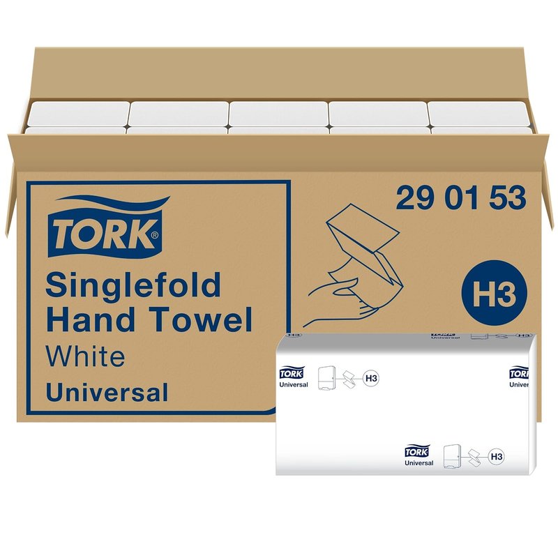 Tork Singlefold Paper Hand Towels White H3, Universal, Economical, 15 x 300 Sheets, 290153