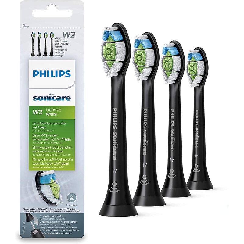 Philips Sonicare Optimal Whitening Black BrushSync Heads (Compatible with all Philips Sonicare Handles), 4 Pack
