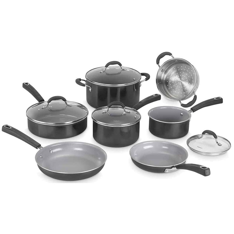 Cuisinart® Ceramica XT Non-Stick Cookware Set | 11-piece: Saucepans, Frypans, Stockpot, Sauté Pan, Steamer | Titanium-reinforced ceramic interior | PTFE, PFOA & PFAS-free | Silicone Cool Grip® handles