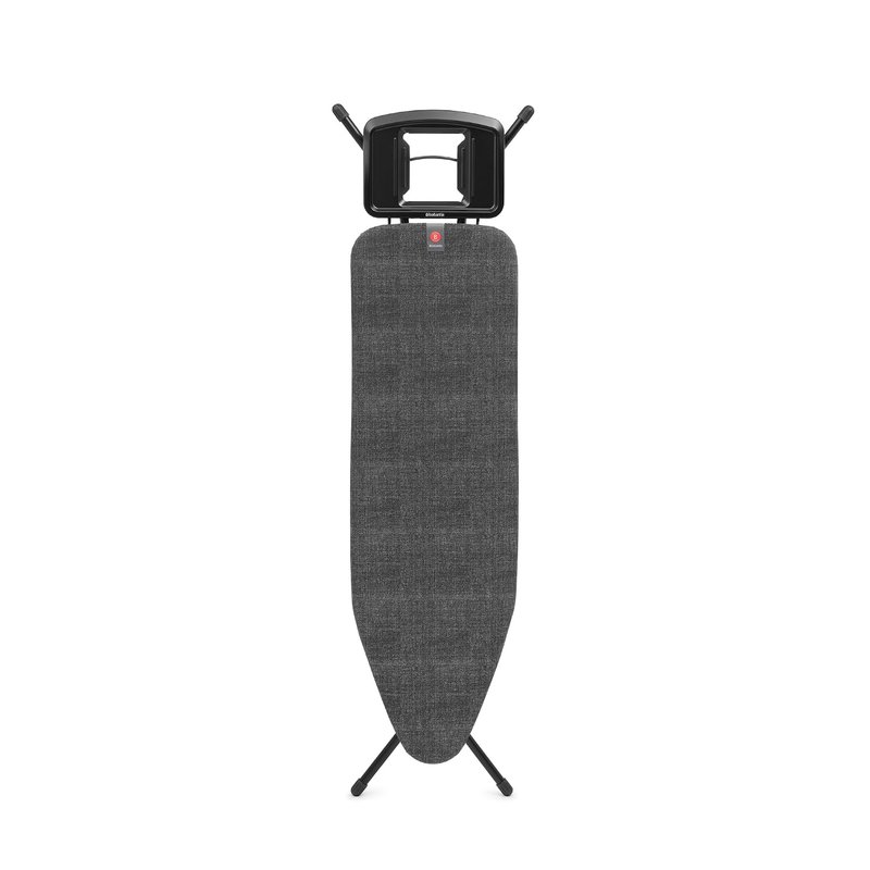 Brabantia Ironing Board B, 124x38cm - Denim Black | 100% Fairtrade Cotton | Stable & Anti-Wobble Frame | Foldable with Adjustable Height & Solid Steam Iron Rest | Fairtrade & C2C Certified