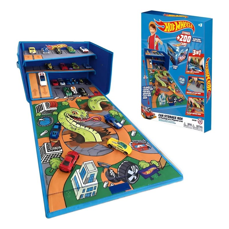 Hot Wheels Cars Case Garage Box Playmat - 3-IN-1 Collapsible Car Toys Storage Box with Speed Roads I Toy Car Storage (Cars Not Included)
