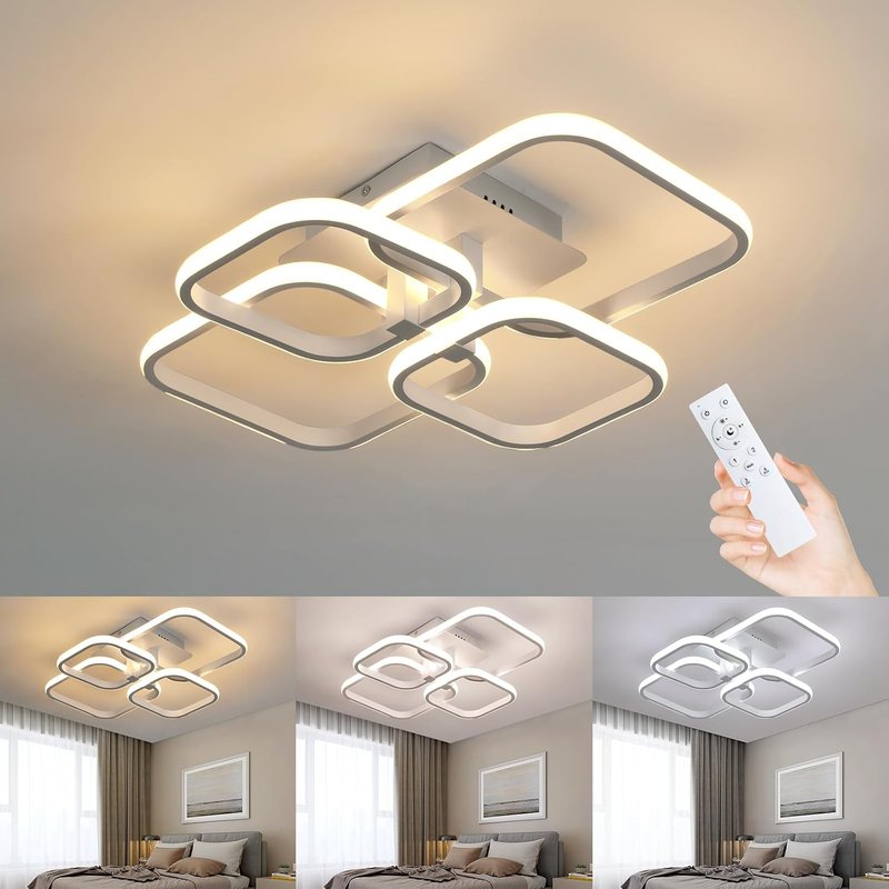 Comely LED Ceiling Lamp, 4 Square 48W 5400LM Dimmable Ceiling Light, White Ceiling Lights Fixtures with Remote Control for Bedroom Hallway Office Kitchen Living Room, 3000K-6500K