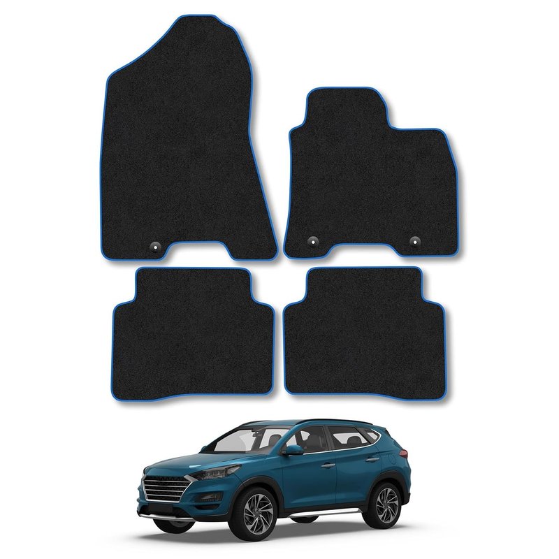 Hyundai Tucson (2015-2021) [Hook Fixing] [NON-HYBRID] Car Mats Accessories Tailored Fit Carpet Floor Mats Non Slip Blue Trim Full Coverage Compatible Accessory Granulated Backing Front Rear Anti Slip