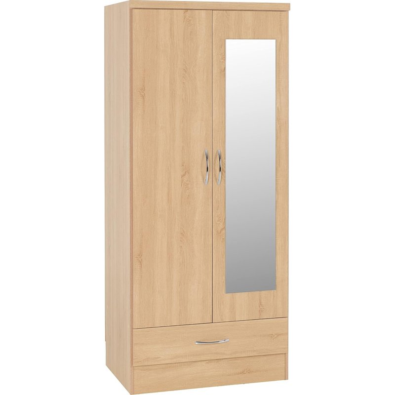 Seconique Nevada Mirrored 2 Door Wardrobe in Sonoma Oak Effect