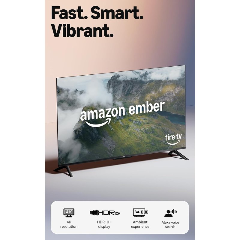 Amazon Ember 43" 4-Series with Fire TV (newest gen), 4K Ultra HD smart TV with Alexa Remote, HDR10+, fast processor, Dolby Audio, Ambient Experience, free and live TV