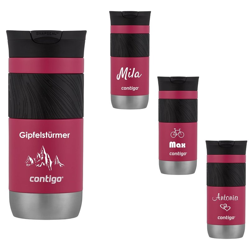 Contigo Byron 2.0 Snapseal Thermal Mug with Engraving - Name Stainless Steel Insulated Mug, Travel Mug, Coffee Mug to Go, Leak-Proof, Easy-Clean Lid, BPA-Free, 470 ml (Dragon Fruit)