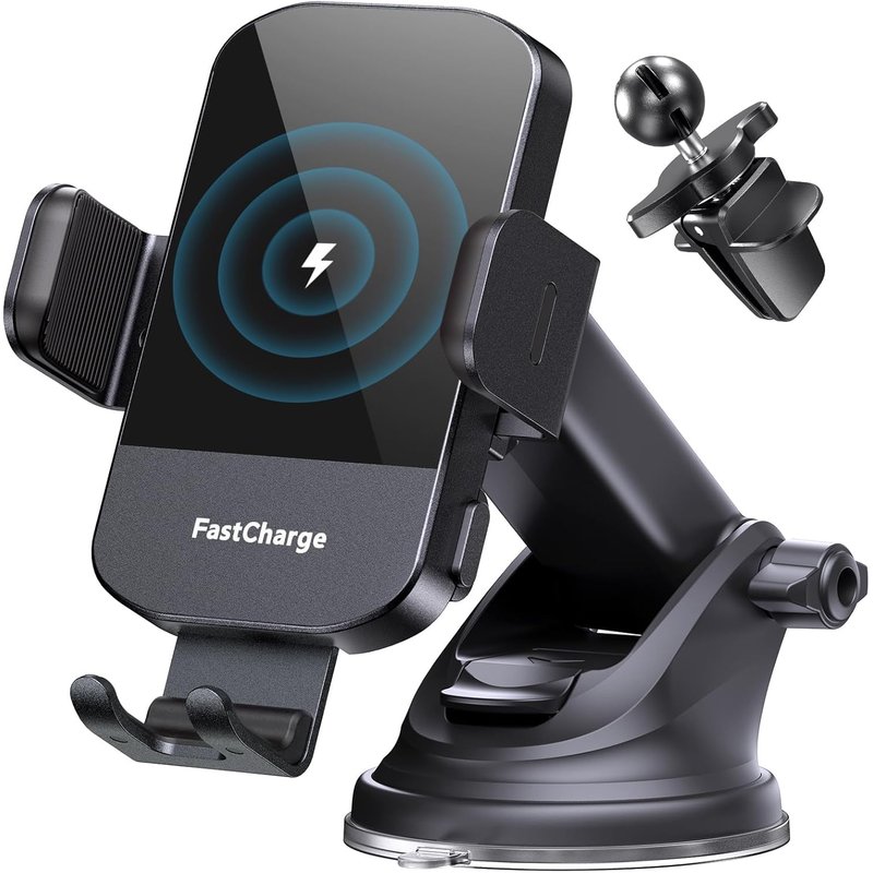 CHGeek Wireless Car Charger, 15W Fast Charging Auto Clamping Car Charger Phone Mount Phone Holder fit for iPhone17 16 15 14 13 12 Pro Max 11 XR XS, Samsung Galaxy S24 Ultra S23 S22 S21, S20, S10+