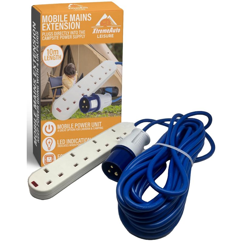 Xtremeauto Camping Electric Hook Up Cable Extension Lead - 4 Gang Power Hookup Sockets, Perfect Accessory For Caravan, Tent & Motorhome Mains Power Lead EHU Cable (10M)