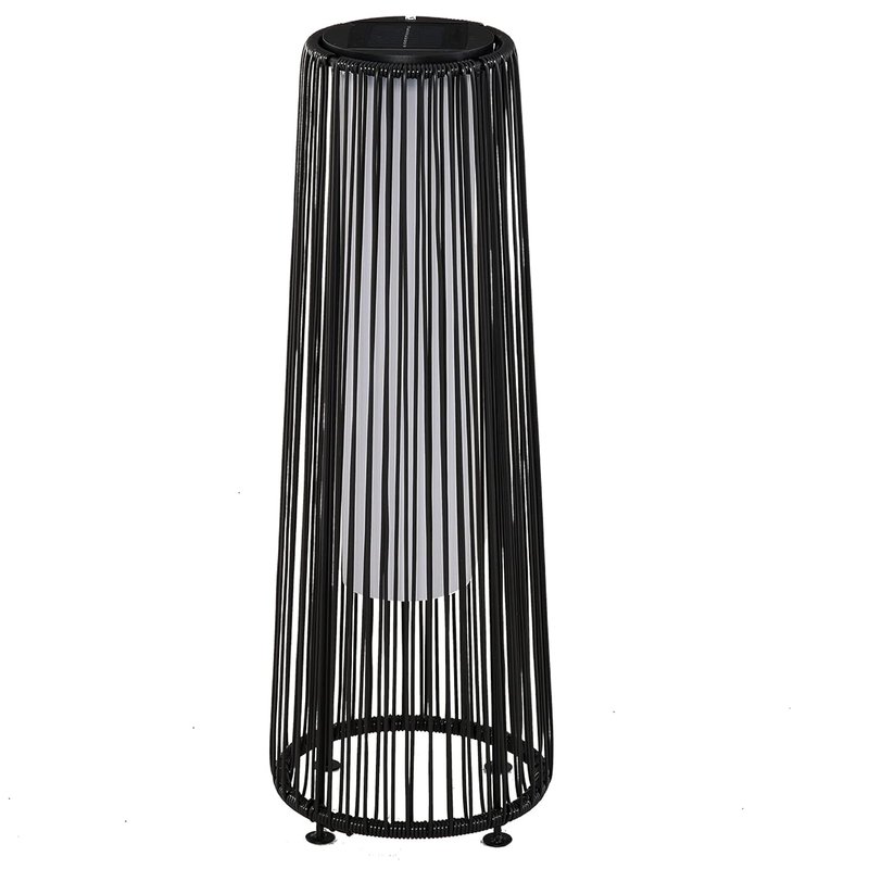 Outsunny Garden Rattan Lamp, 61 cm Tall Solar Rattan Floor Lamp, Solar Garden Light with Auto On/Off LED Light, IP44 Waterproof for Outdoor, Porch, Pathway, Terrace, Black