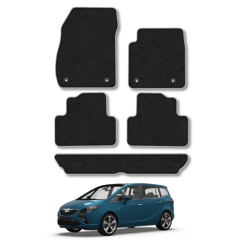 Vauxhall Zafira C (2012-2018) [7 Seat Tourer] Car Mats Accessories Tailored Fit Carpet Floor Mats Non Slip Grey Trim Accessory Compatible Front Rear Set Anti Slip Full Granulated Backing Clips