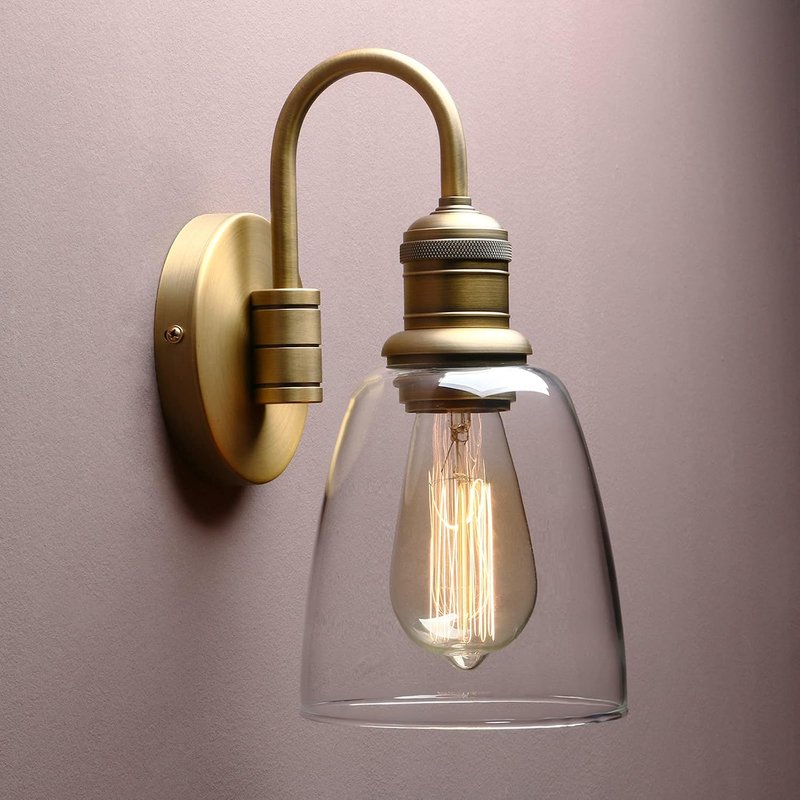 Yosoan Lighting Modern Vintage Industrial Bell Sconce Wall Light Fitting with 5.6” Clear Glass Lampshade, for Office Home Kitchen Living Room Bedroom Loft Bar (Antique)