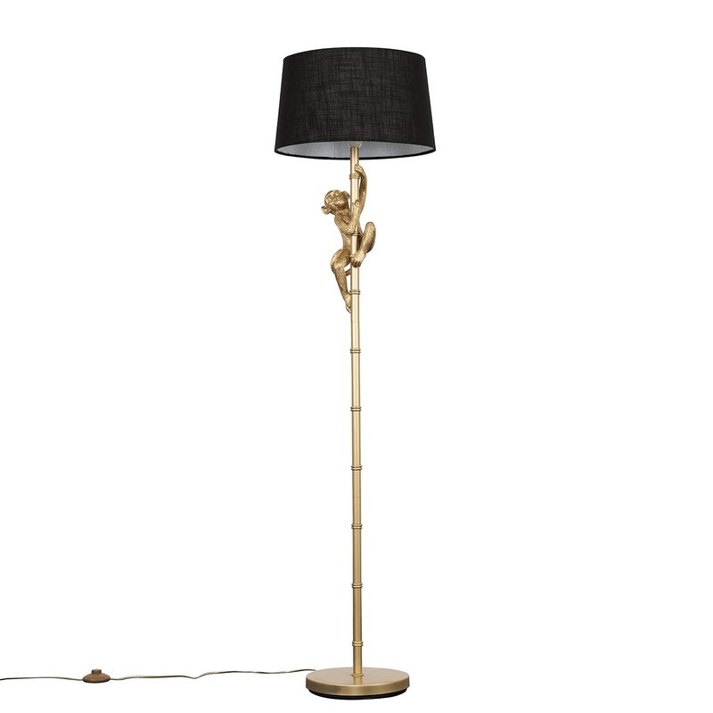 MiniSun | Modern Gold Hanging Monkey Design Floor Lamp with a Black Tapered Shade | Floor Lamps & Torchieres, Home Décor & Improvement Essential | Includes 6W LED E27 Light Bulb