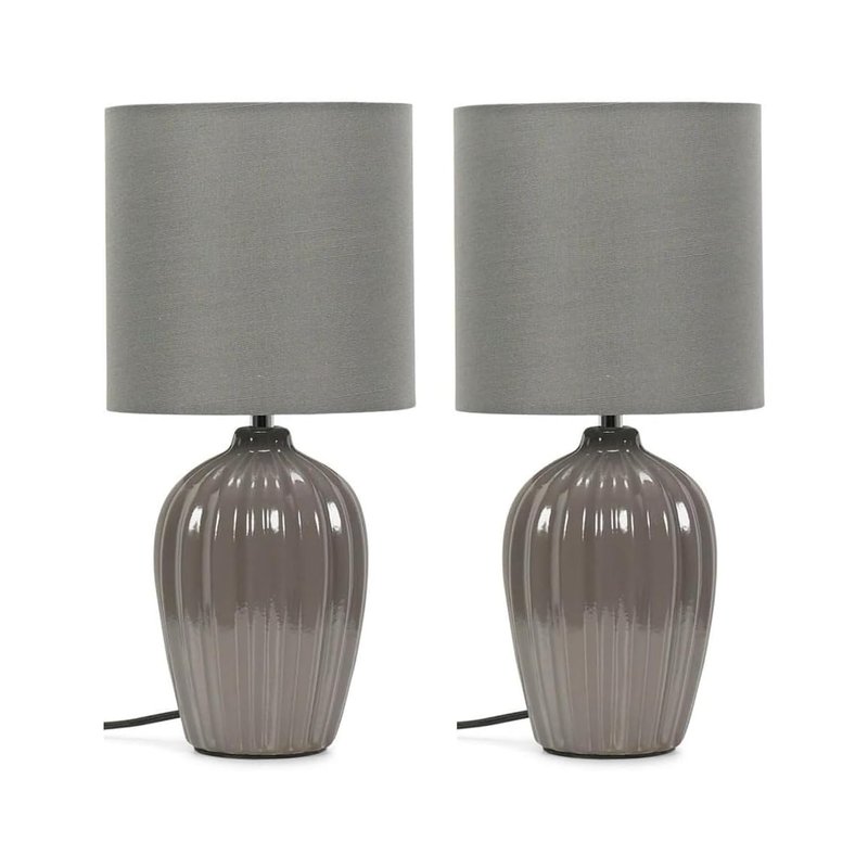 ValueLights | Grey Fluted Ceramic Table Lamps with a Fabric Lampshade | Table Lamps, Home Décor & Improvement Essential | Set of 2