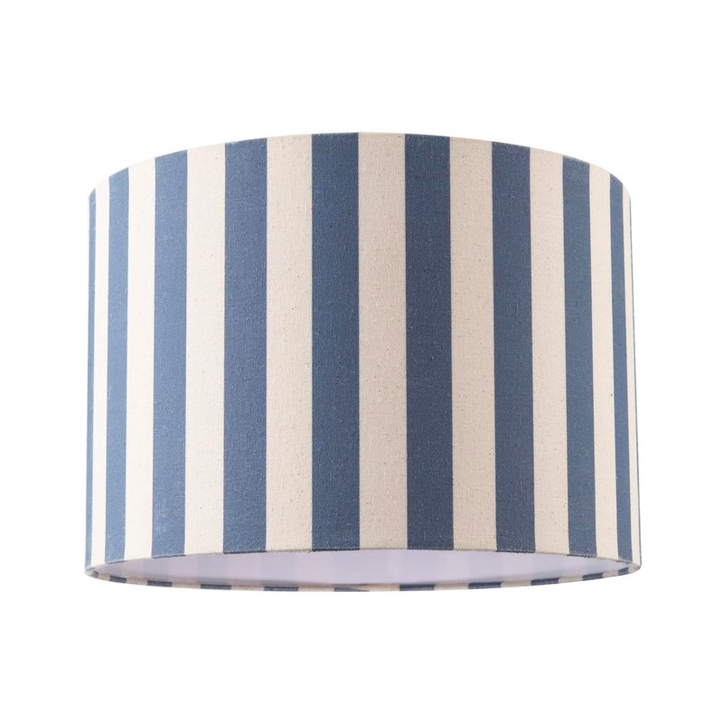 Modern Amparo Blue and Oatmeal Linen Striped Drum Lamp Shade with Off-White Fabric Inner Lining| 30cm x 20cm | for Ceiling Pendant or Lamp by Happy Homewares