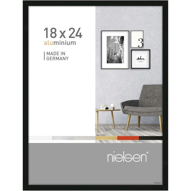 nielsen Pixel Aluminium Picture Frame - Frosted Black 18x24cm - with Float Glass and Easy Push-Turn Clips