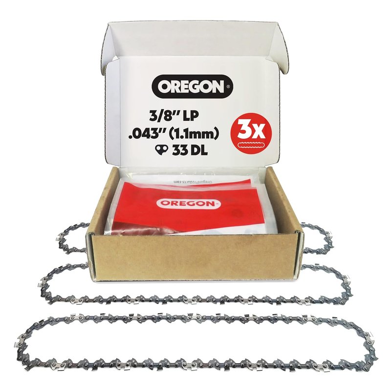 Oregon 3-Pack Pole Saw Chain 3/8" LP Pitch, .043" (1.1 mm) Gauge for 8" (20cm) Bar, 33 Drive Links – Low-Kickback Replacement Saw Chain, Fits Bosch, Einhell, Makita, Ryobi, Worx and More