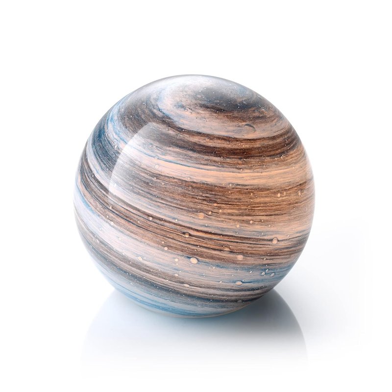 Auraglow Handmade Blown Glass Art Planet LED Table Mood Lamp, Cordless Battery Operated Light, [Neptune]
