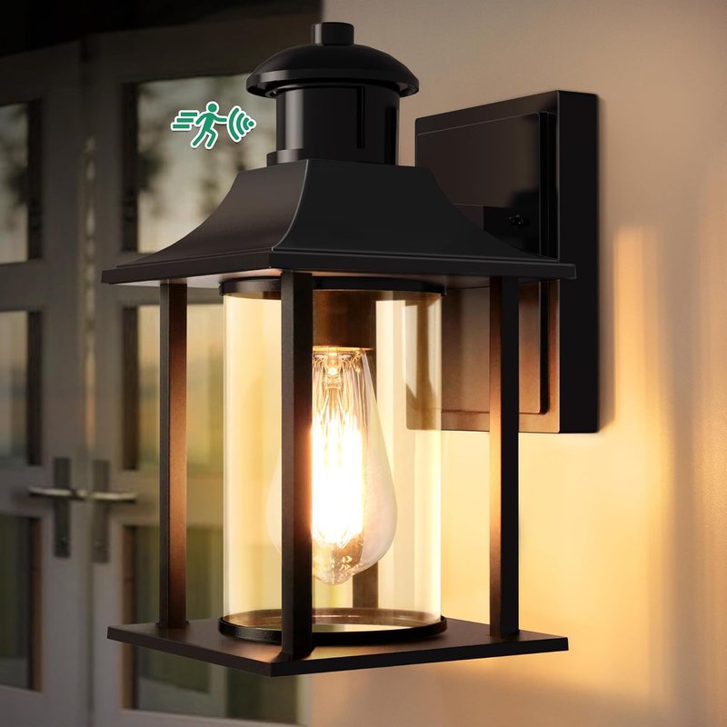 Lamomo Outdoor Wall Light,Motion Sensor Light Outdoor with Bulb,Waterproof Aluminum Security Light Sensor Wall Lantern Black Anti-Rust Outside Wall Sconce for Garden Doorway-Black