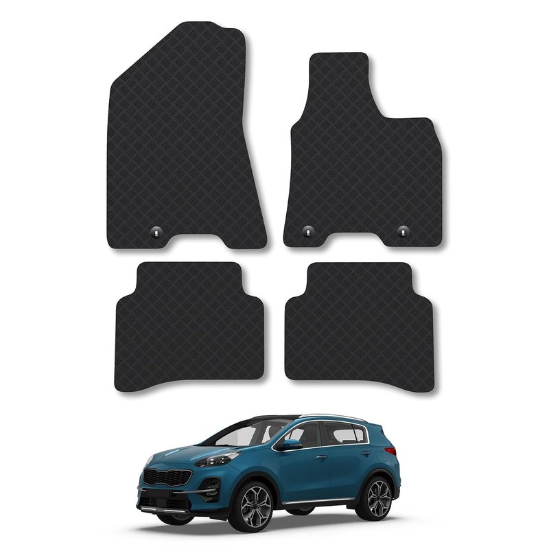 Kia Sportage (2016-2021) [Hook Fixing] Rubber Car Mats Accessories Tailored Fit Compatible Accessory Waterproof Protection Non-Slip Floor Mats Full Coverage Durable Front Rear Set Coverage with Clips