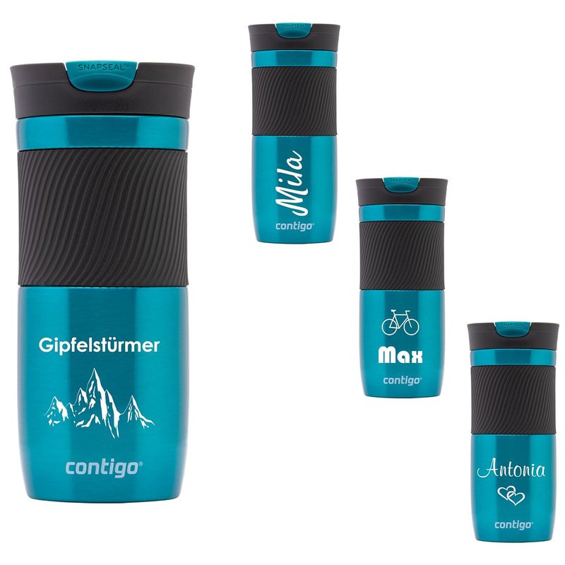 Contigo Byron Snapseal Thermal Mug with Engraving - Name Stainless Steel Insulated Mug, Travel Mug, Coffee Mug to Go, Leak-Proof, Easy-Clean Lid, BPA-Free, 470 ml (Biscay Bay)