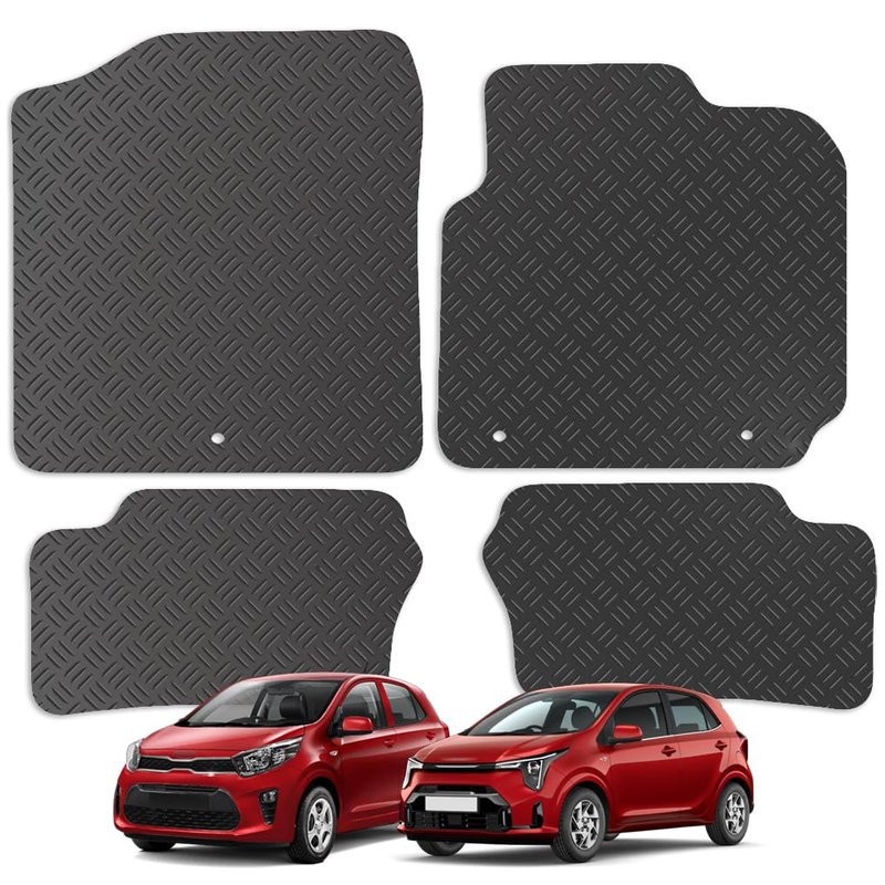 Carsio Rubber Car Mats For Kia Picanto 2017+ Onwards Tailored Fit Floor Mat Set Complete Accessory Black Custom Fitted - All Weather & Heavy Duty, Anti-Slip Backing with Clips