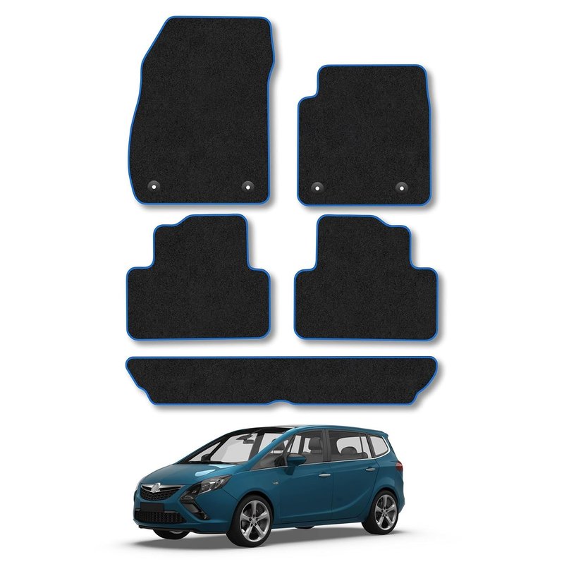 Vauxhall Zafira C (2012-2018) [7 Seat Tourer] Car Mats Accessories Tailored Fit Carpet Floor Mats Non Slip Blue Trim Full Compatible Accessory Granulated Backing Front Rear Set Anti Slip Clips
