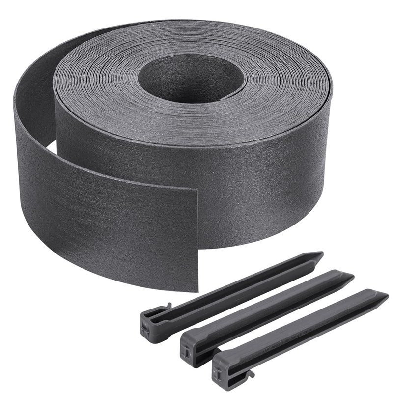 VOUNOT PE Garden Edging 20 Metres with 12 Anchor Pegs Flexible Lawn Edging Natural Look Height 13 cm Thickness 3 mm Grey
