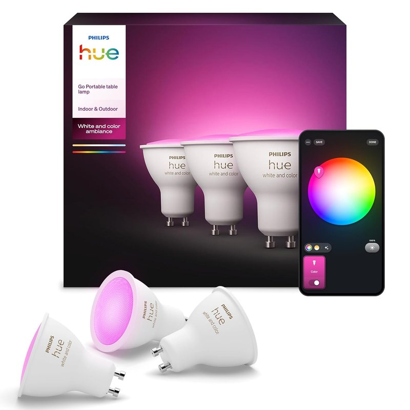 Philips Hue GU10 – Smart LED Spotlight – 4.2W (3-Pack) White and Colour Ambiance