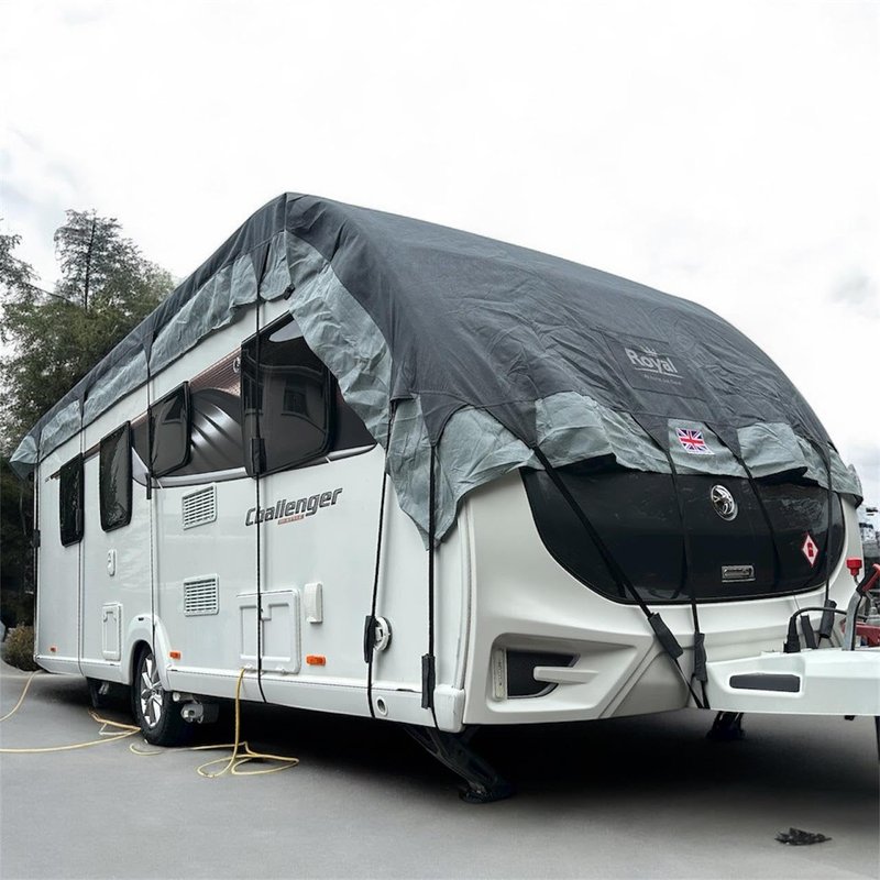 Royal Leisure Caravan Roof Cover 6.4-7.0 m (21-23 ft), 4-Layer Breathable UV Protective, Light Grey/Dark Grey, Universal Fit