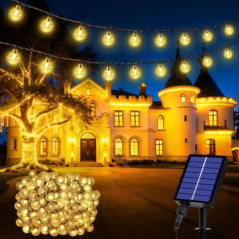 Realky Solar Garden Lights, 200LED Garden Solar Lights 8 Mode IP65 Waterproof 27M Solar String Lights Outdoor Garden for Terrace, Party, Balcony, Gazebo(Warm White+Memory Function)