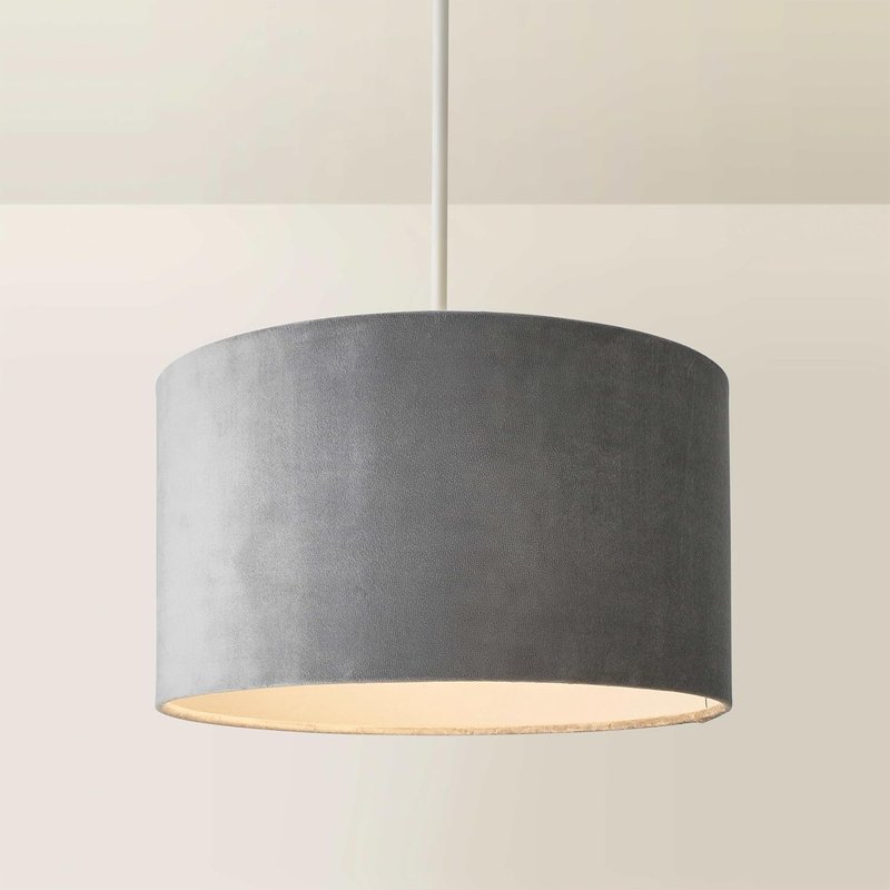 MiniSun | Medium Modern Grey Velvet Drum Light Shade | Lamp Shades, Home Décor & Improvement Essential | 35cm Shade Width