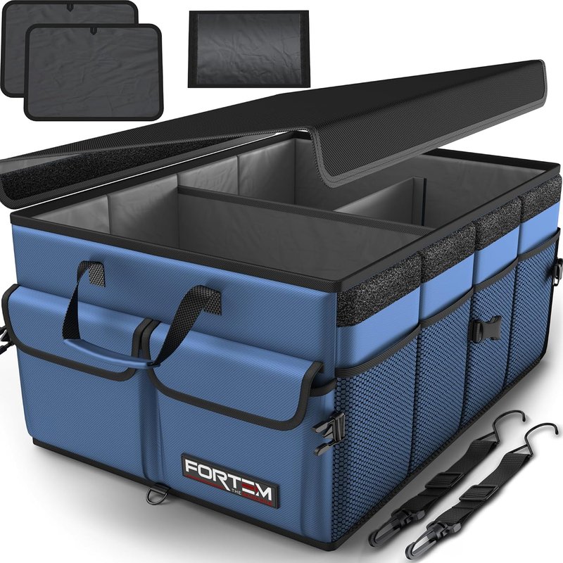 FORTEM Car Boot Organiser Storage, Car Organiser, Boot Tidy, Collapsible Multi Compartments, Cars Accessories for Men Women, 600D Oxford, Non Slip Bottom, Securing Straps, Soft Cover (50L)