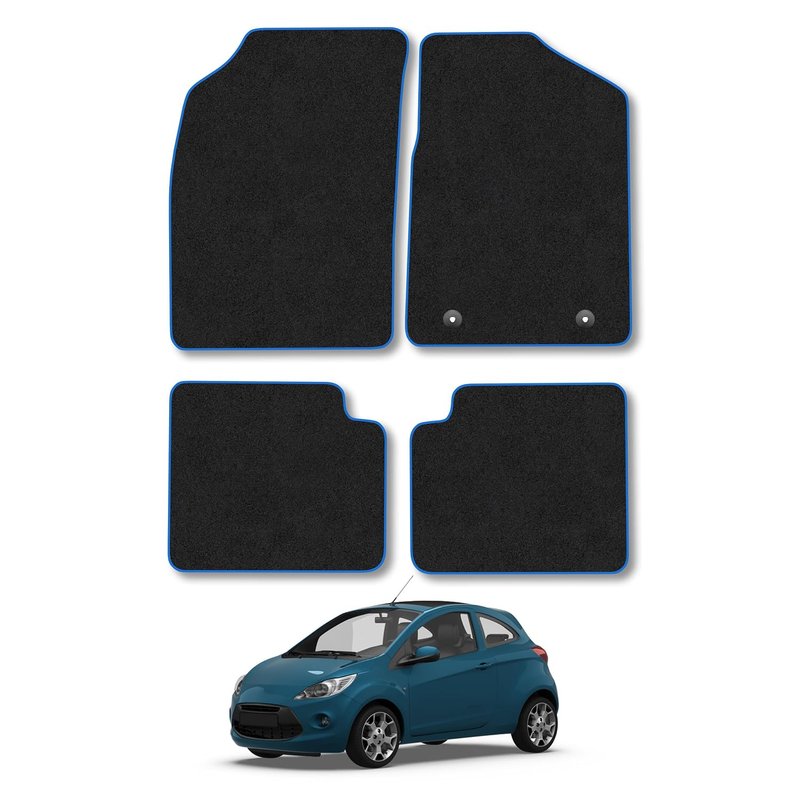 Ford Ka [2 Door] (2013-2020) Car Mats Accessories Tailored Fit Carpet Floor Mats Non Slip Blue Trim Coverage Compatible Accessory Front Rear Set Anti Slip Granulated Backing Hand-Finished Clips