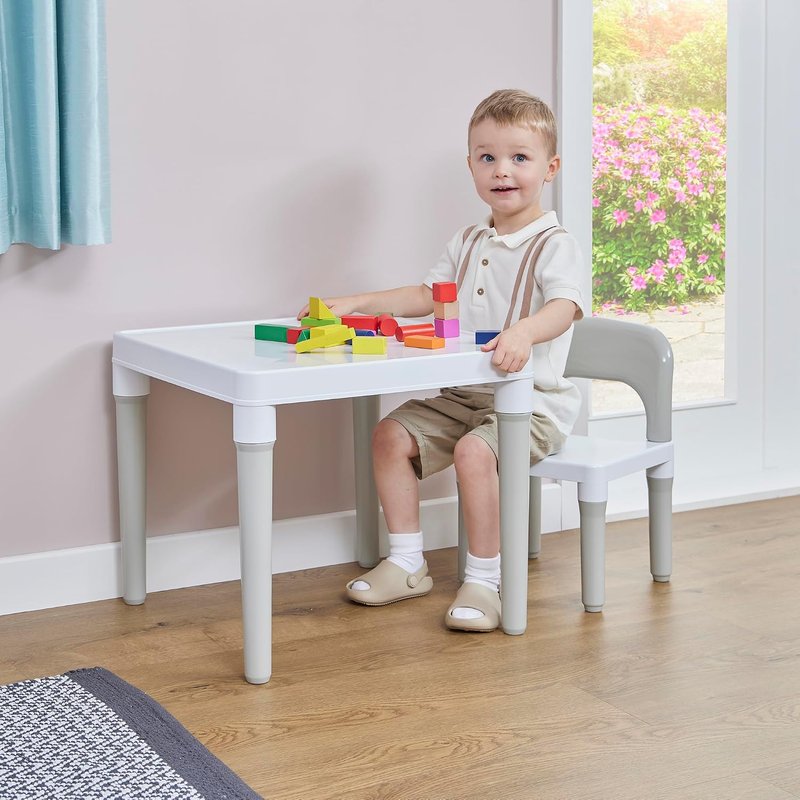 Liberty House Toys Children's Multi-Coloured Table & One Chair Set, White & Grey, 51x51x43 cm