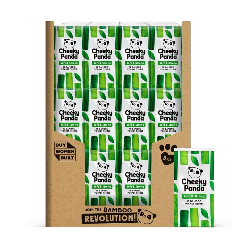 The Cheeky Panda – Bamboo Pocket Tissues | Bulk Box of 96 Packs (10 Tissues per Pack) | Hypoallergenic, Eco-Friendly, Super Soft, Strong & Sustainable