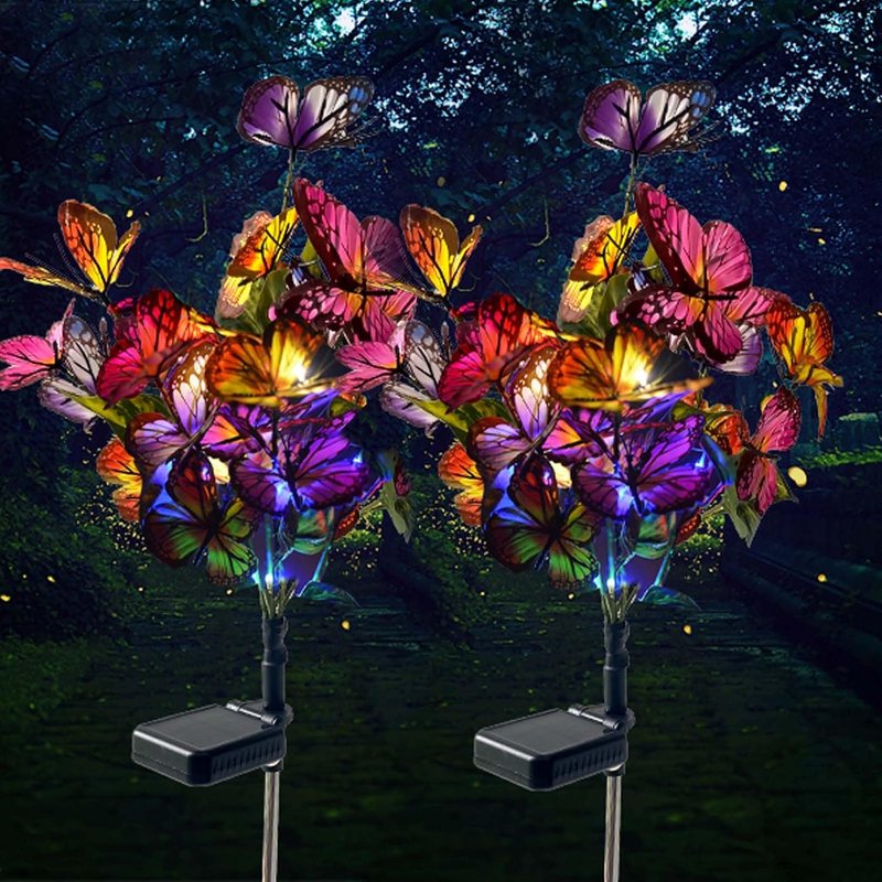 IGRARK Solar Power Garden Lights, 2 Pack Butterflies Solar Flower Lights Outdoor Garden Stake, Pathway LED Lighting for Yard Lawn Decorations, IP65 Waterproof