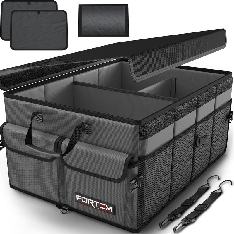 FORTEM Car Boot Organiser Storage, Car Organiser, Boot Tidy, Collapsible Multi Compartments, Cars Accessories for Men Women, 600D Oxford, Non Slip Bottom, Securing Straps, Soft Cover (50L)