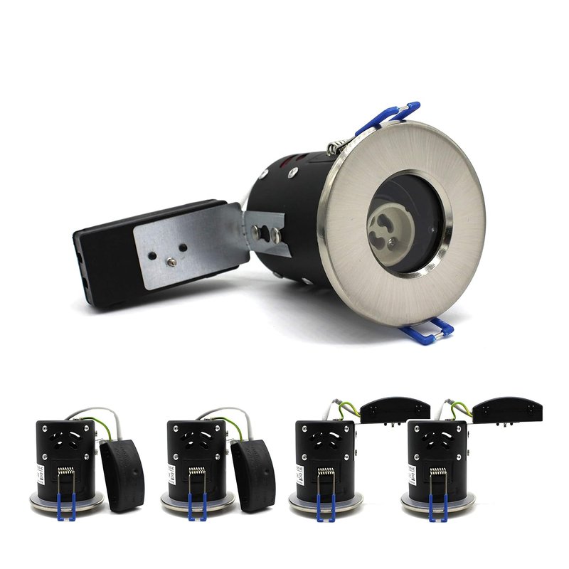 sanlumia 4 X LED Fire Rated Downlight Can GU10 Recessed Ceiling Twist & Lock Interchangeable Downlight IP65 SatinNickel