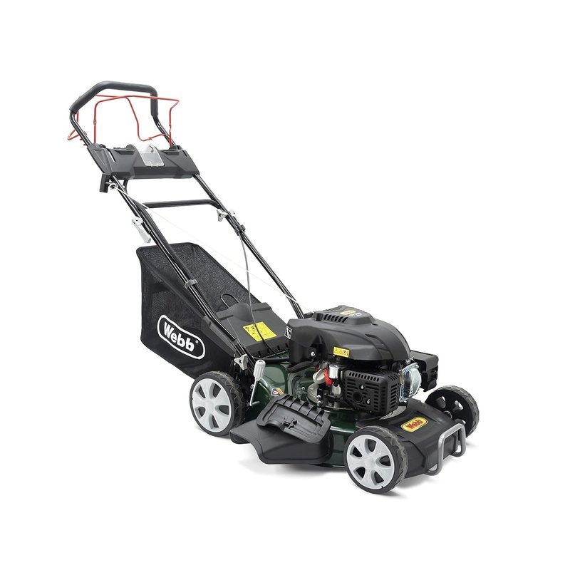 Webb WER460ES 18"/46cm Self Propelled Rotary Petrol Lawnmower, 173cc 4-Stroke Engine, 7 Cutting Heights, 55L Collection Bag - 3 Year Guarantee
