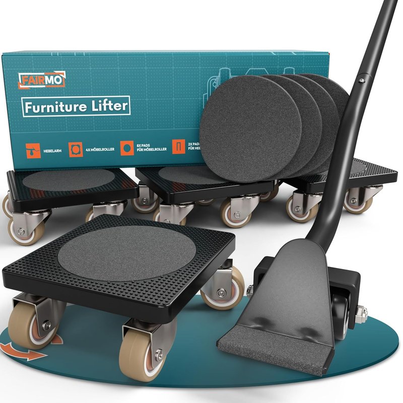 FAIRMO Furniture Lifter & Furniture Movers Set – Heavy Duty Furniture Moving Tool with 4 Furniture Moving Rollers & 1 Lifting Lever – Anti-Slip Pads & Smooth TPE Furniture Moving Wheels