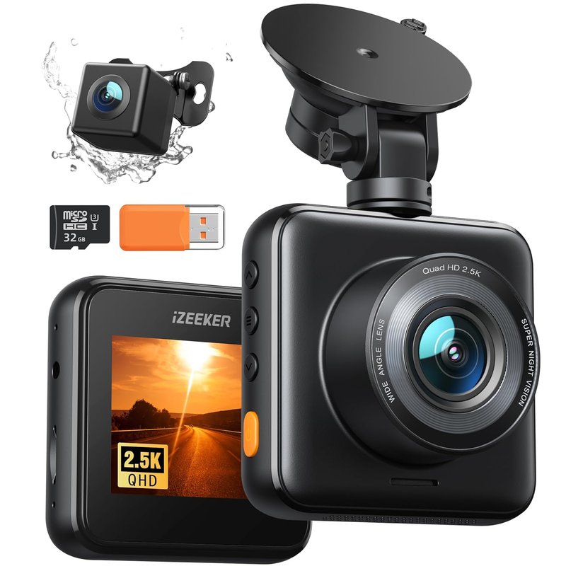 iZEEKER 1440P Dash Cam Front and Rear with FREE SD Card, 2.5K QHD Car Camera Dashboard, Dual Dashcam for cars with Night Vision, WDR, Loop Recording, G-sensor, 24/7 Parking Monitoring Supports