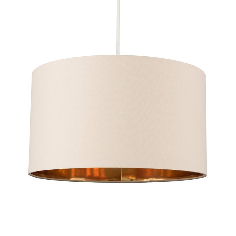 MiniSun Large Modern Beige & Gold Cylinder Ceiling Pendant/Table Lamp Drum Light Shade