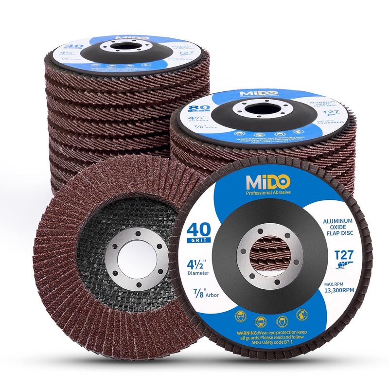 MIDO Professioanl Abrasive Flap Discs 115mm 20 PCS 40/60/80/120 Assorted Grit Grinding Disc for Angle Grinder Type 27 Aluminum Oxide Flap Disc for Sanding Metal Stainless Steel Wood